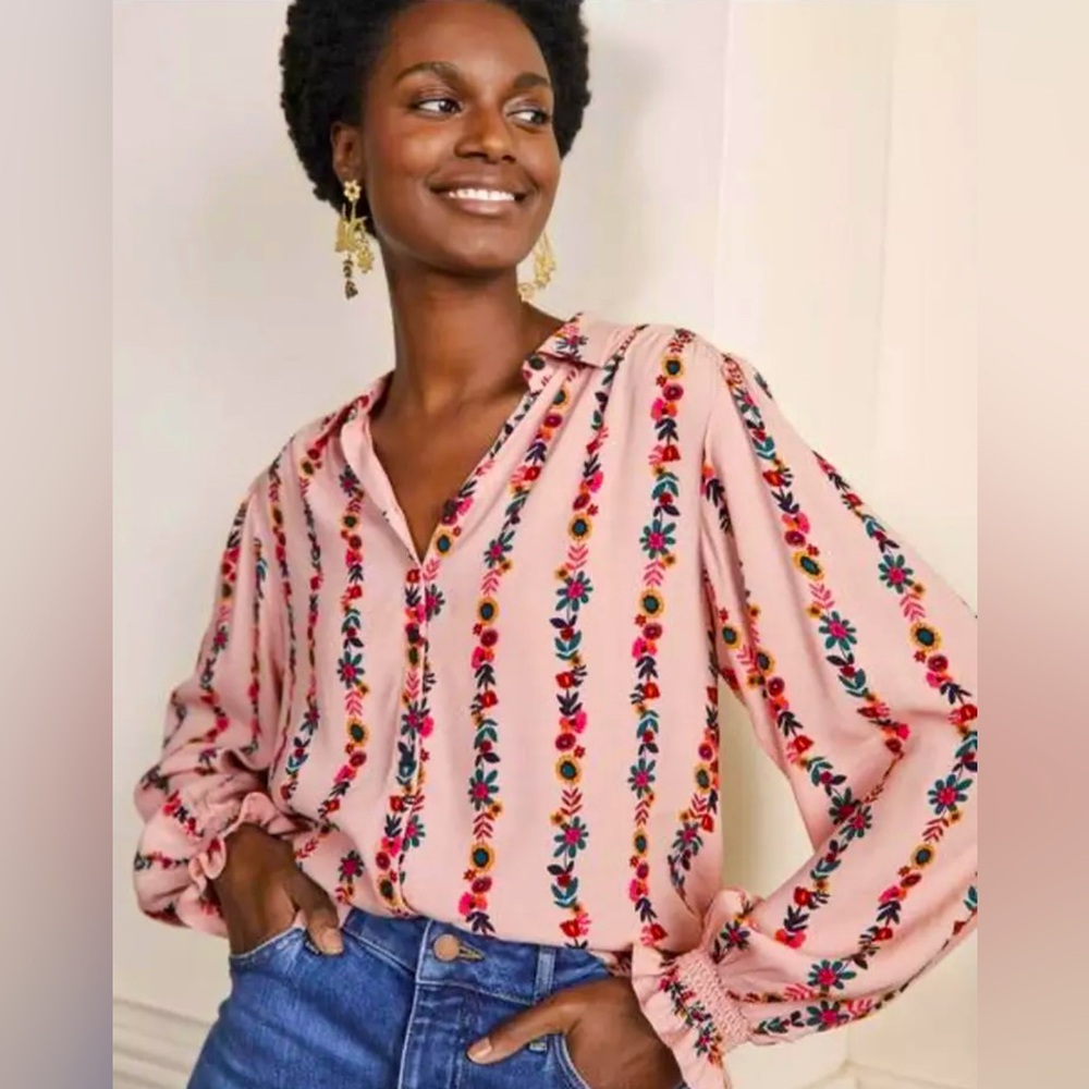 Pink Floral BODEN Blouse Women’s Xl button down